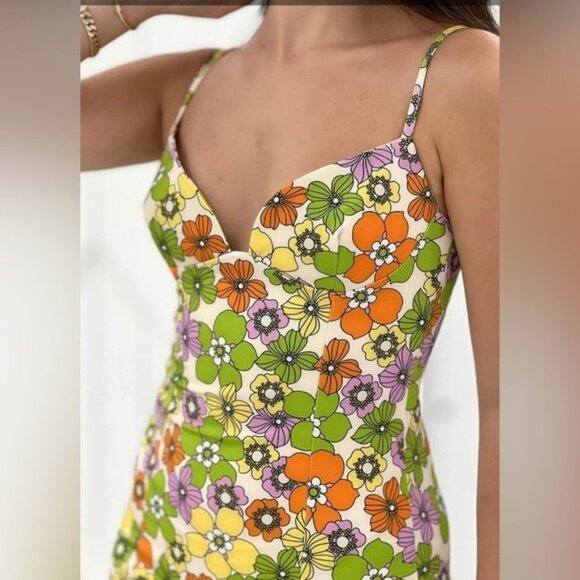 ZARA Women’s Multicolor Floral Sweetheart Neck Sexy Mini Dress 8342/370 SMALL - Picture 3 of 16